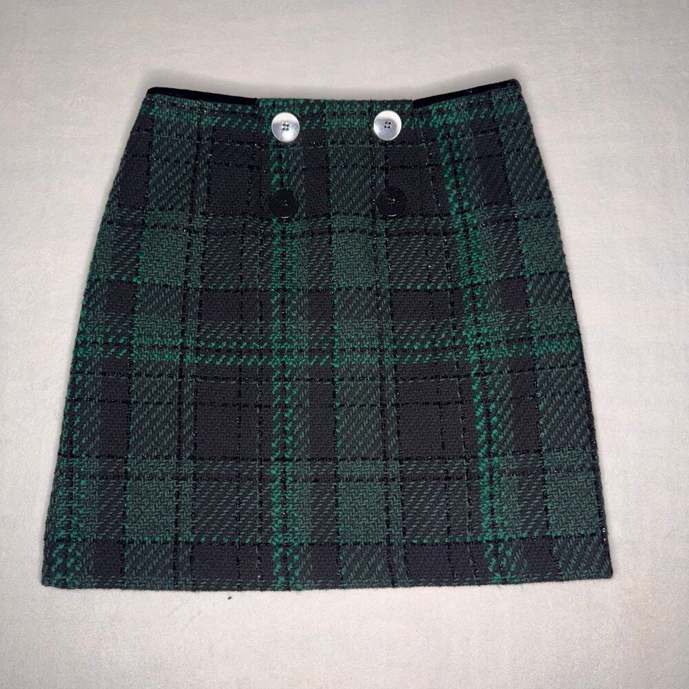 Black & Green KooKai Tweed Mini Skirt